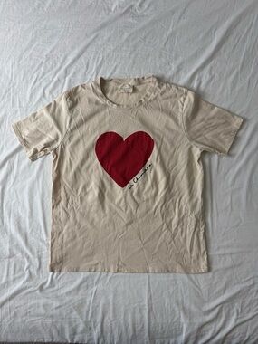 Sézane La Chamade Oversized Heart Tee Cream/Red Organic Cotton Large